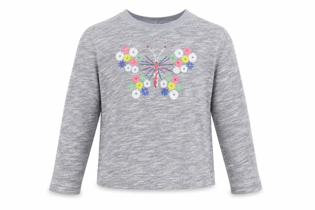 John Lewis Girls Grey Floral  Pullover Sweatshirt Size 7 Years  - Butterfly