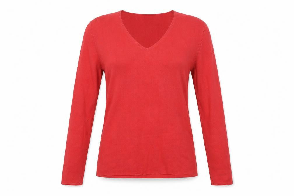 Front view of Repeat women’s red knit henley jumper, size S