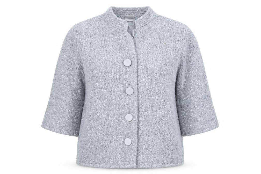 Front view of Wardrobe women’s blue jacket coatigan, size UK 20