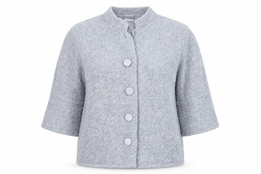 Front view of Wardrobe women’s blue jacket coatigan, size UK 20