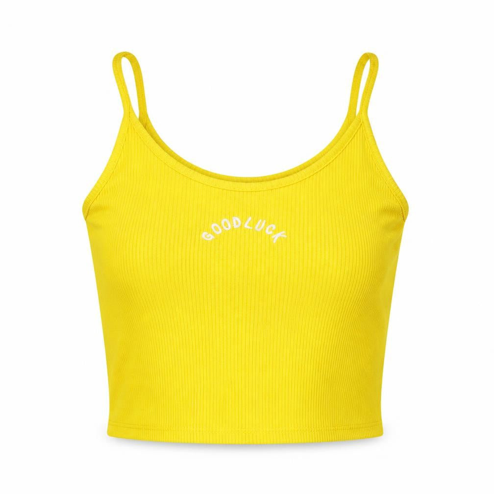 Front view of Primark women’s yellow cropped tank, size XS