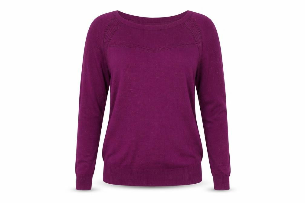 Front view of Encuentro women’s purple knit jumper, size S