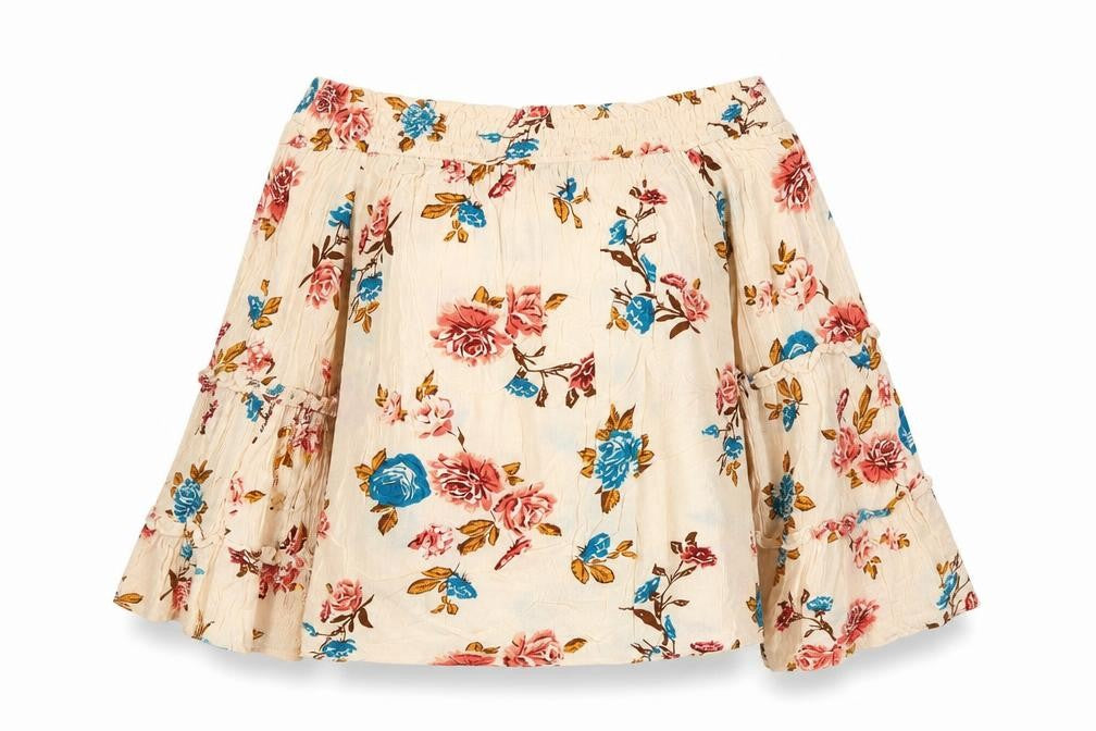 Front view of Primark women’s beige floral basic blouse, size UK 10
