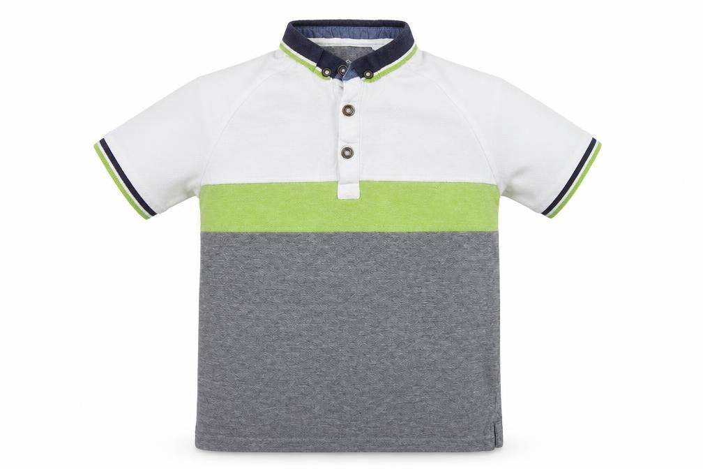Front view of Matalan boys’ grey striped basic polo, size 8, years