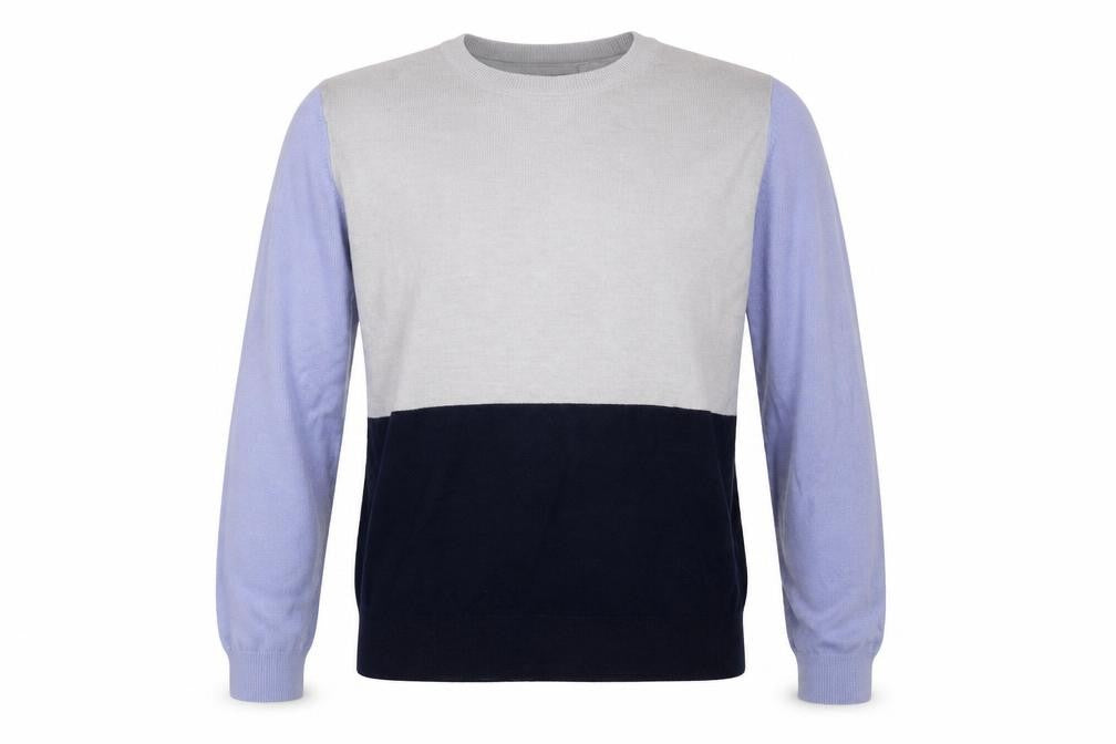 Front view of Marks & Spencer women’s blue striped jumper, size UK 12