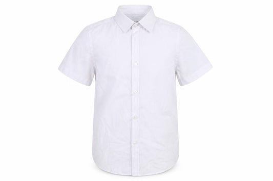 Front view of Marks & Spencer boys’ white basic button-up, size 7-8, years