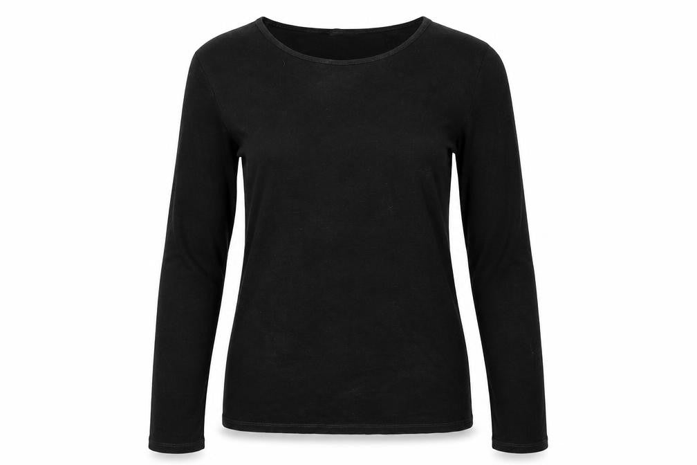 Front view of Obsession women’s black basic polo, size M