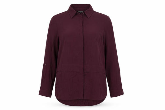 Front view of Debenhams women’s purple basic button-up, size UK 14