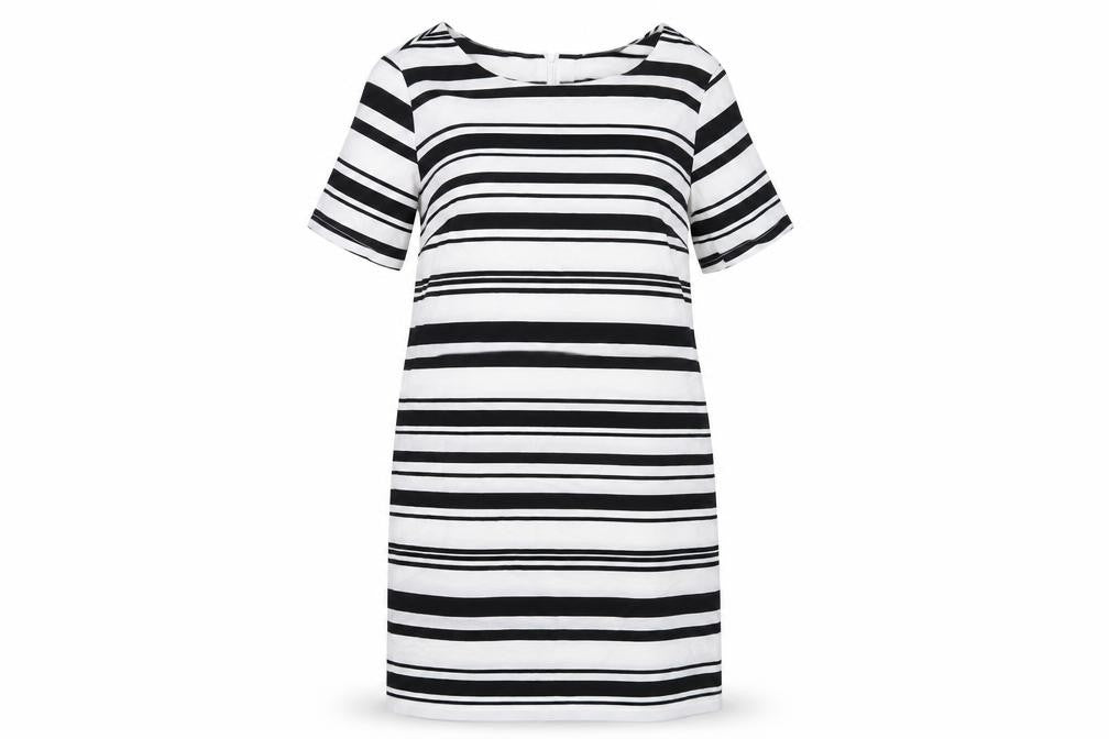 Front view of New Look women’s white striped a-line, size UK 8