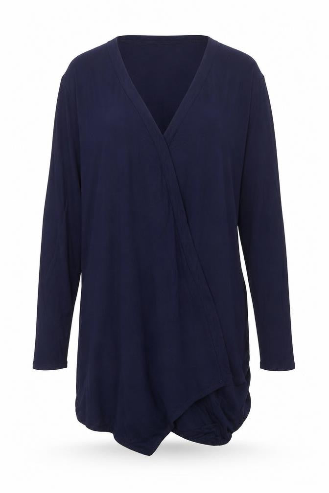 Front view of K & D women’s blue cardigan jumper, size UK 16