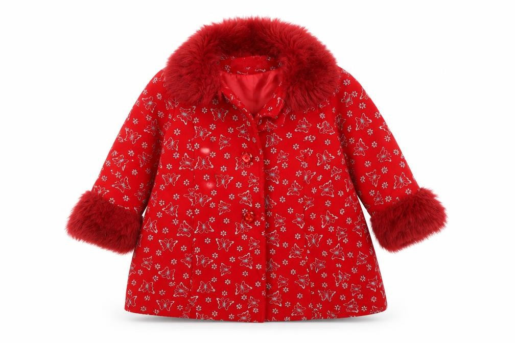 Front view of butterfly wings girls’ red jacket, size 4, years