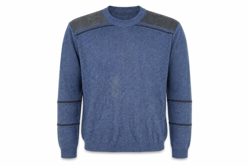 Front view of BHS men’s blue striped jumper, size M