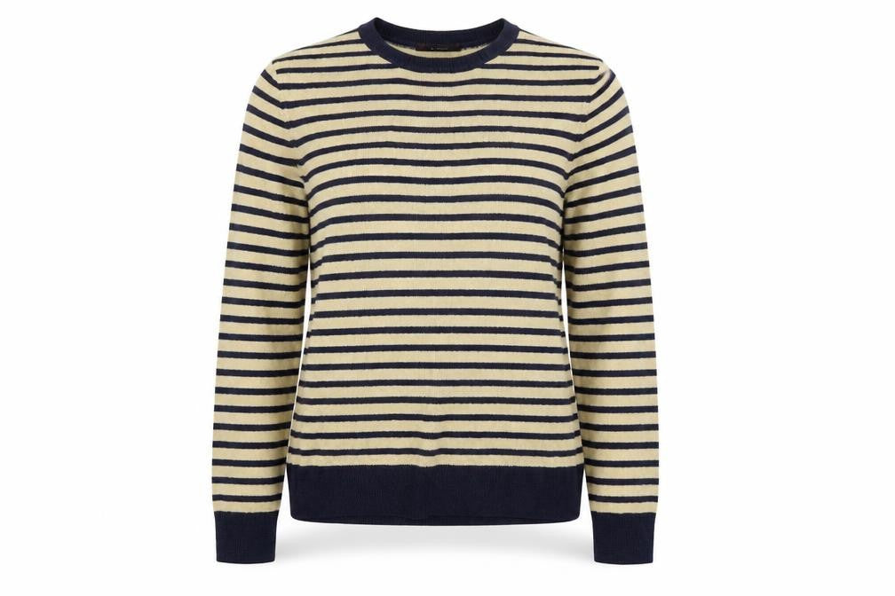 Front view of Savoir women’s multicoloured striped jumper, size UK 14