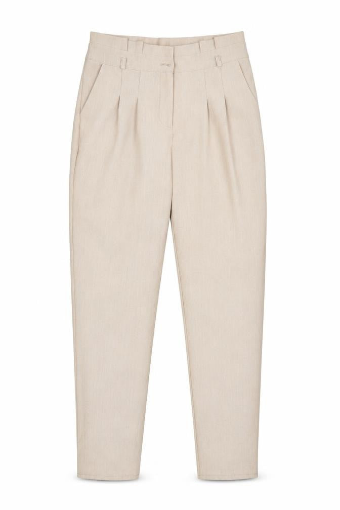 Front view of NIKKA women’s beige trousers, size UK 12, 27-inch leg