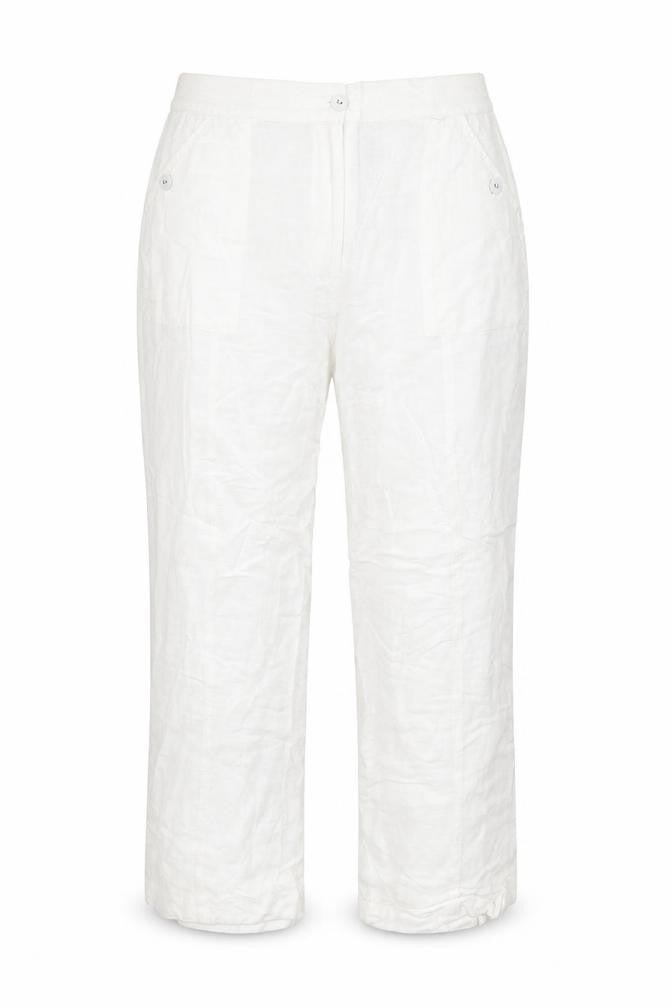 Front view of Dash women’s white capri trousers, size UK 16, 23-inch leg