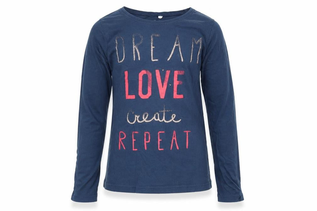 Front view of NAME IT girls’ blue basic t-shirt, size 9-10, years