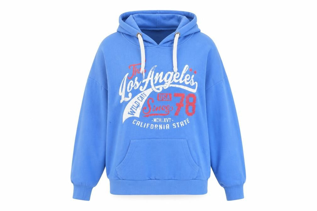 Front view of Primark women’s multicoloured pullover hoodie, size UK 6, - los angeles wild cats