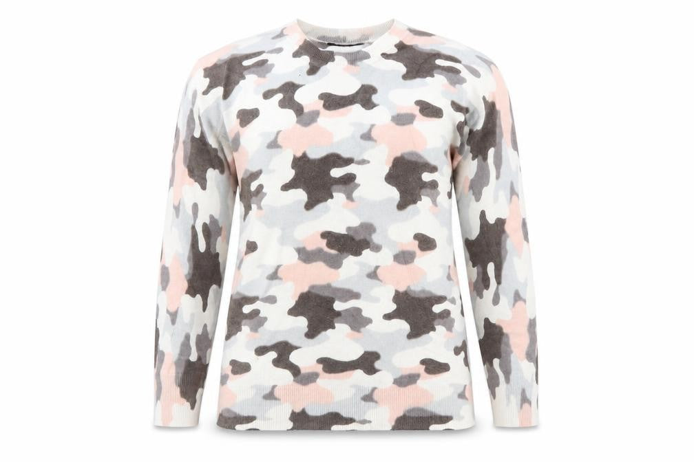 Front view of Marks & Spencer women’s multicoloured camouflage jumper, size UK 8