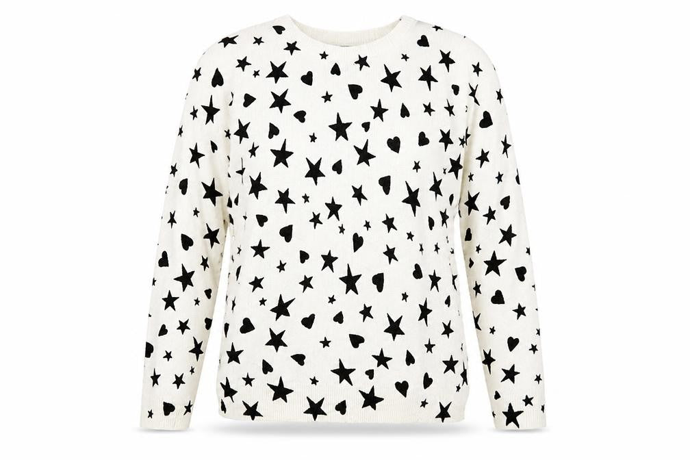 Front view of Marks & Spencer women’s multicoloured jumper, size UK 12, - star and heart print