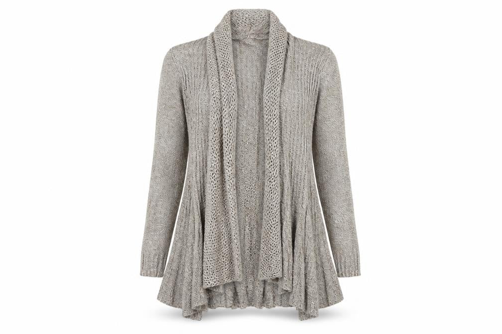 Front view of ELLE women’s brown cardigan jumper, size S