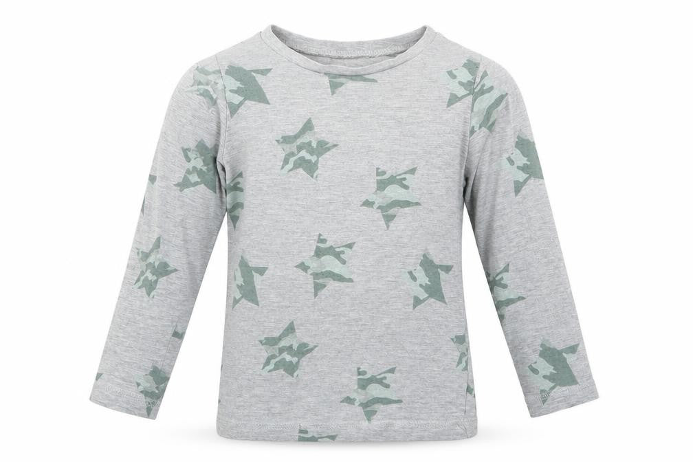 Front view of George boys’ grey solid pyjama top, size 4-5, years - stars