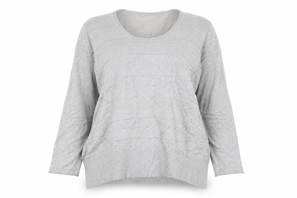 Front view of Preworn women’s grey knit jumper, size UK 18