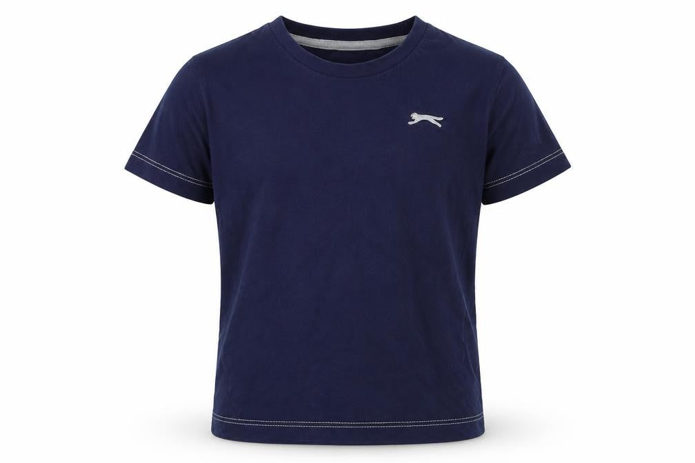 Front view of Slazenger boys’ blue basic t-shirt, size 5-6, years