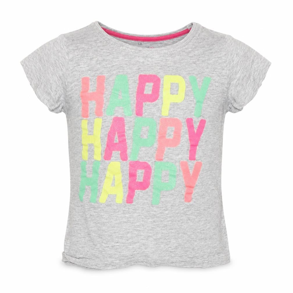 Front view of Primark girls’ grey basic t-shirt, size 5-6, years - happy