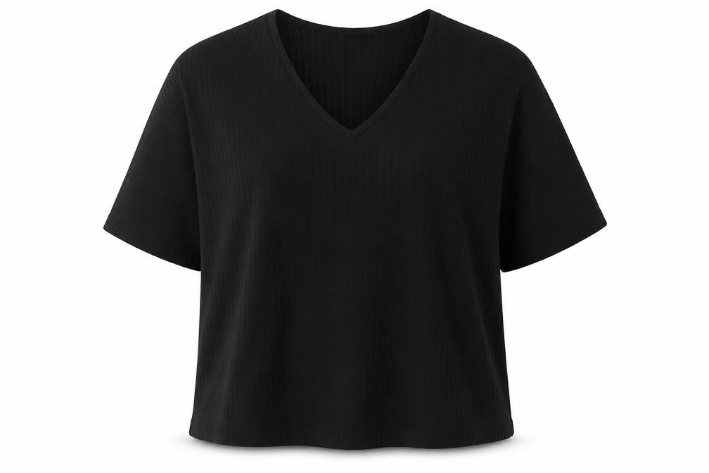 Front view of New Look women’s black basic t-shirt, size M