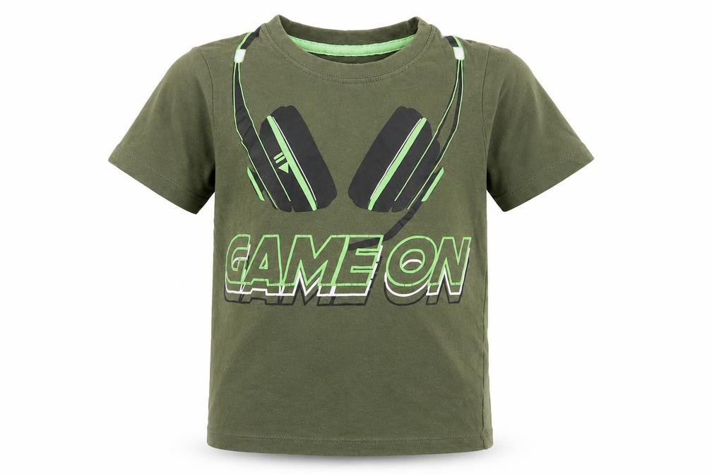 Front view of Bullabaloo boys’ green basic t-shirt, size 7-8, years - game on