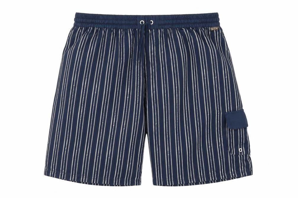 Front view of Preworn men’s blue striped athletic shorts, size 29