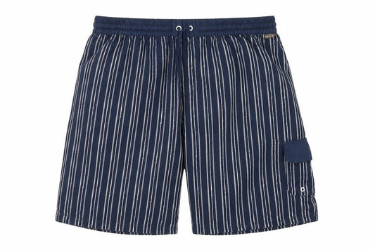Front view of Preworn men’s blue striped athletic shorts, size 29