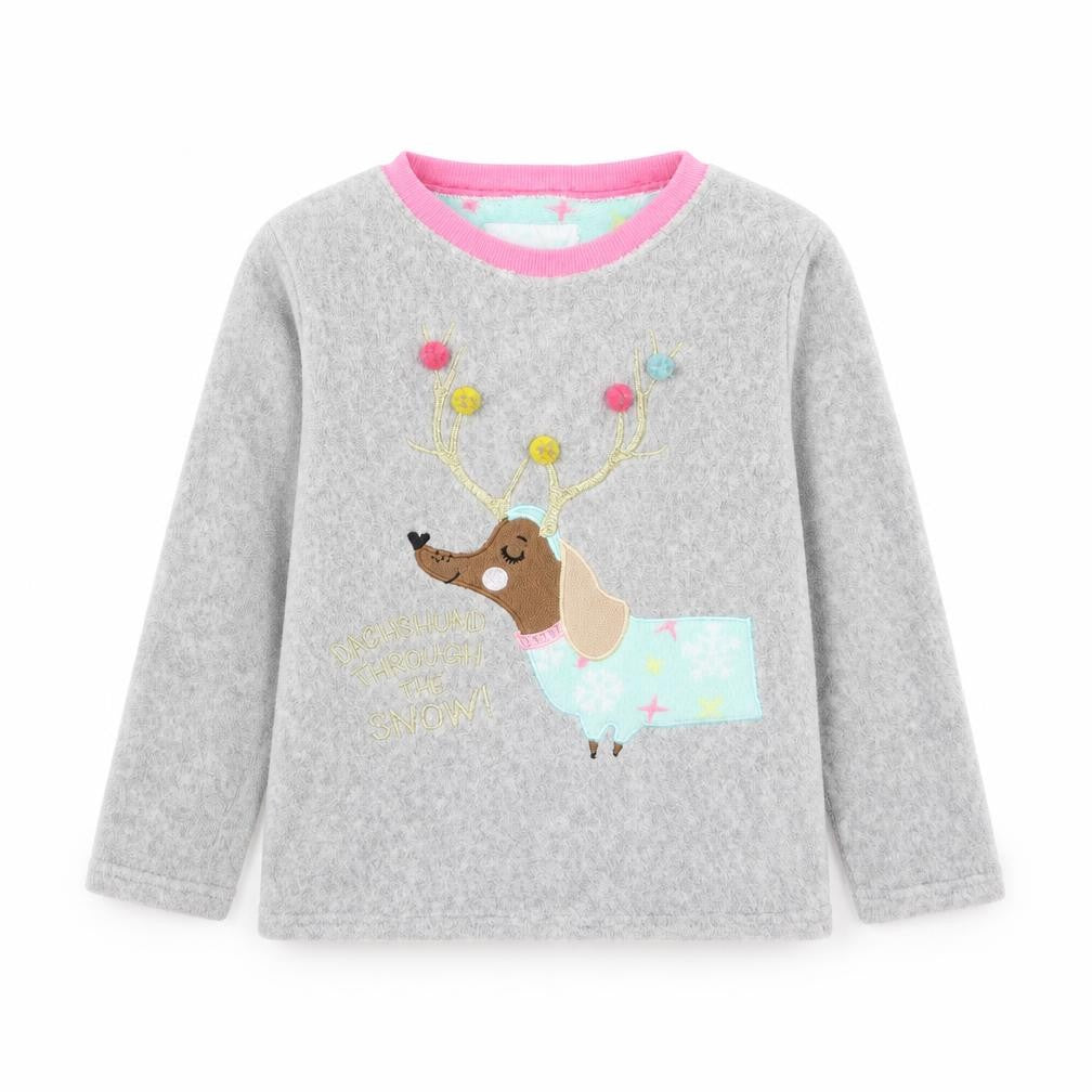 Front view of Primark girls’ grey geometric top pyjama top, size 10-11, years