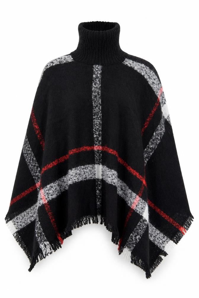 Front view of b. you women’s black check knit cape jumper one size