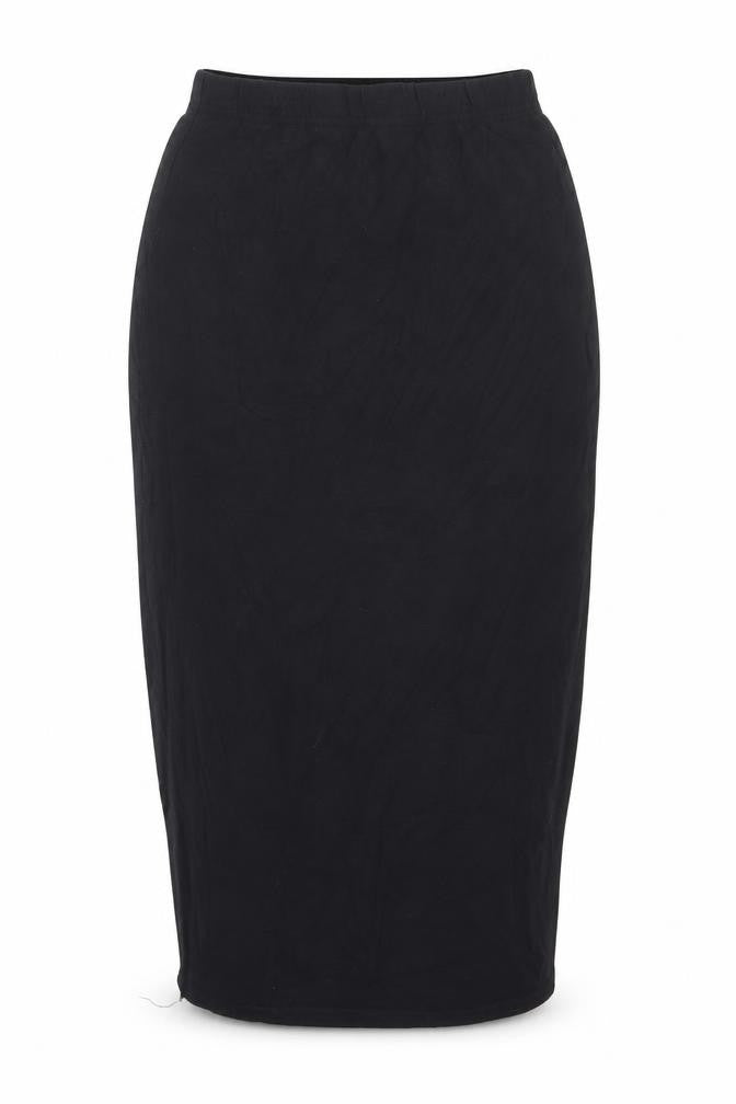 Front view of PRETTYLITTLETHING women’s black straight & pencil skirt, size UK 8