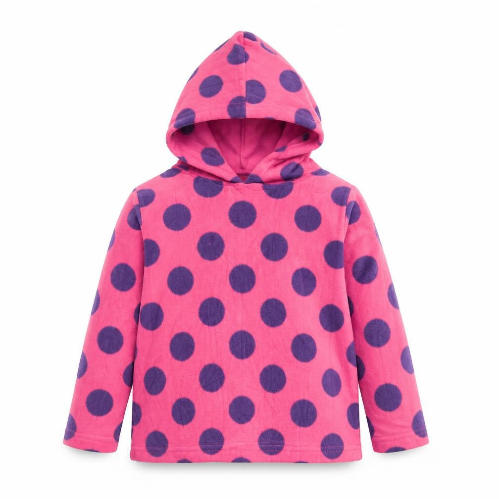 Front view of Tu girls’ pink polka dot pullover hoodie, size 5, years