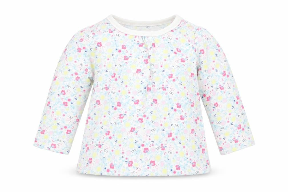 Front view of Tu girls’ blue floral basic t-shirt, size 0-3, months