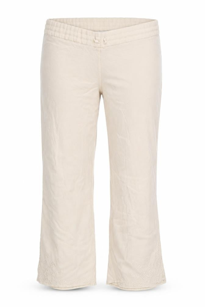 Front view of offshoot women’s beige trousers, size S, 23-inch leg