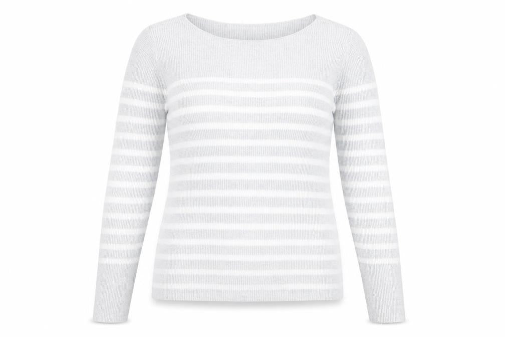 Front view of Gap women’s grey striped jumper, size S