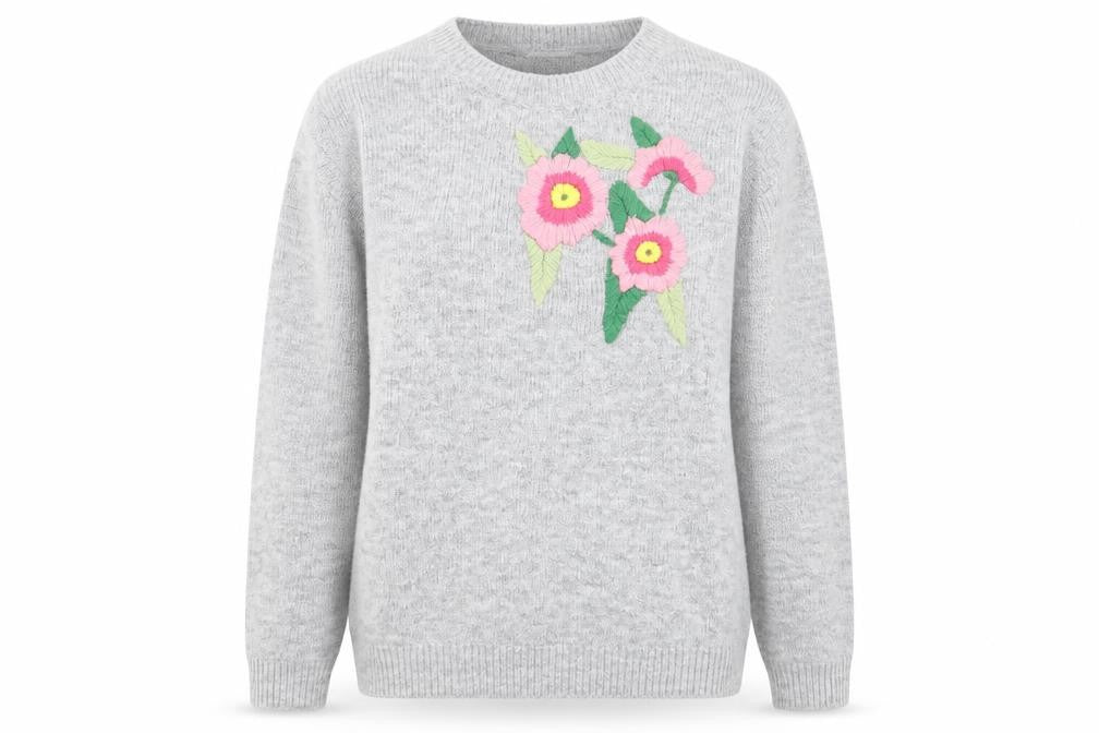 Front view of Asda George women’s grey floral jumper, size UK 12
