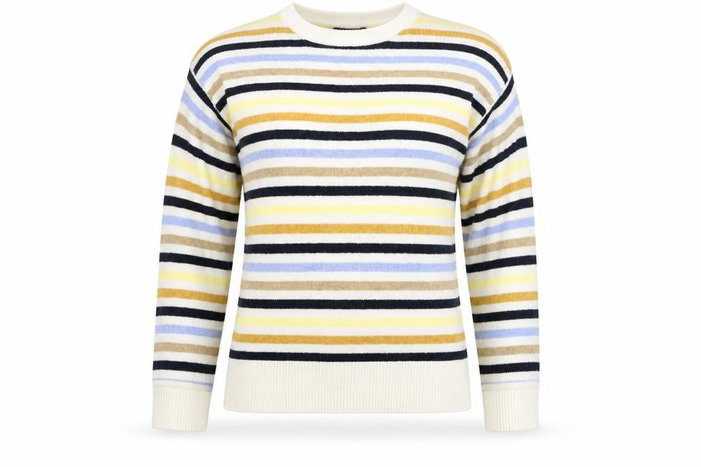 Front view of Marks & Spencer women’s beige striped jumper, size S
