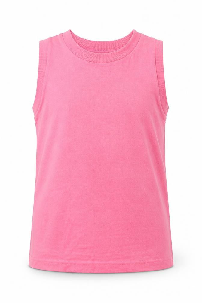 Front view of Revival girls’ pink basic tank, size 8-9, years