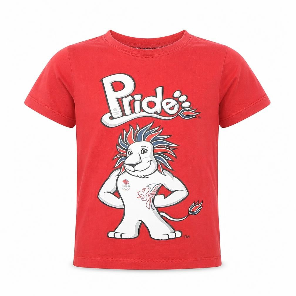 Front view of Pride boys’ red animal print basic t-shirt, size 3-4, years