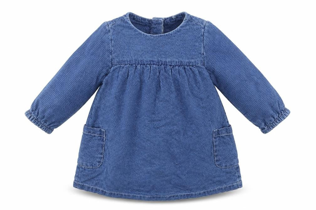 Front view of Tu girls’ blue houndstooth fit & flare, size 0-3, months