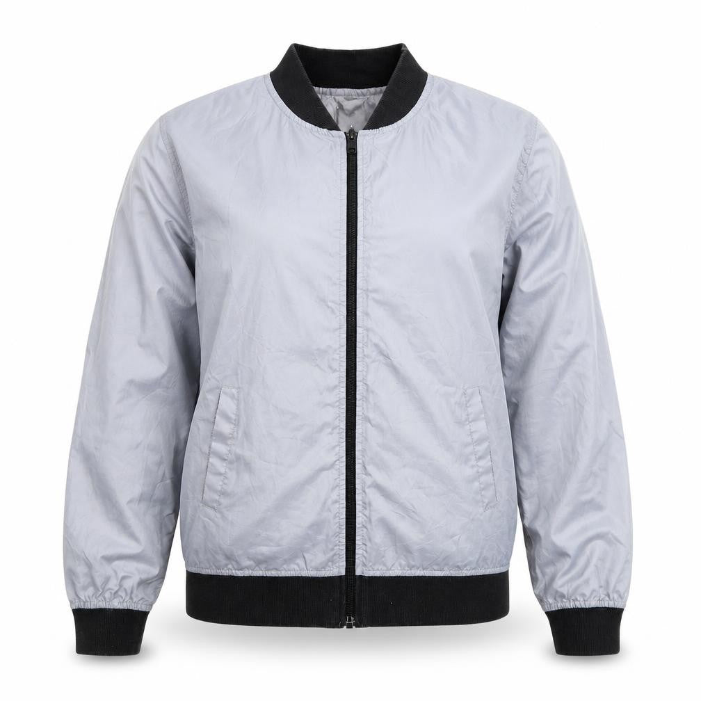 Front view of PRETTYLITTLETHING women’s silver jacket, size M