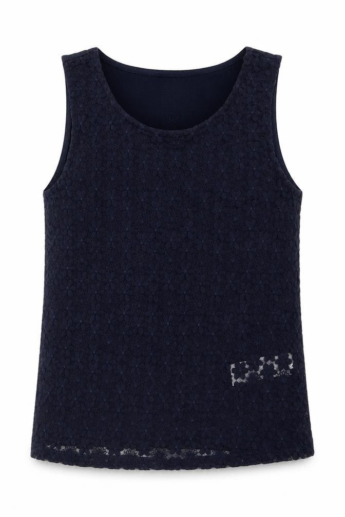 Front view of New Look girls’ blue floral basic tank, size 10-11, years