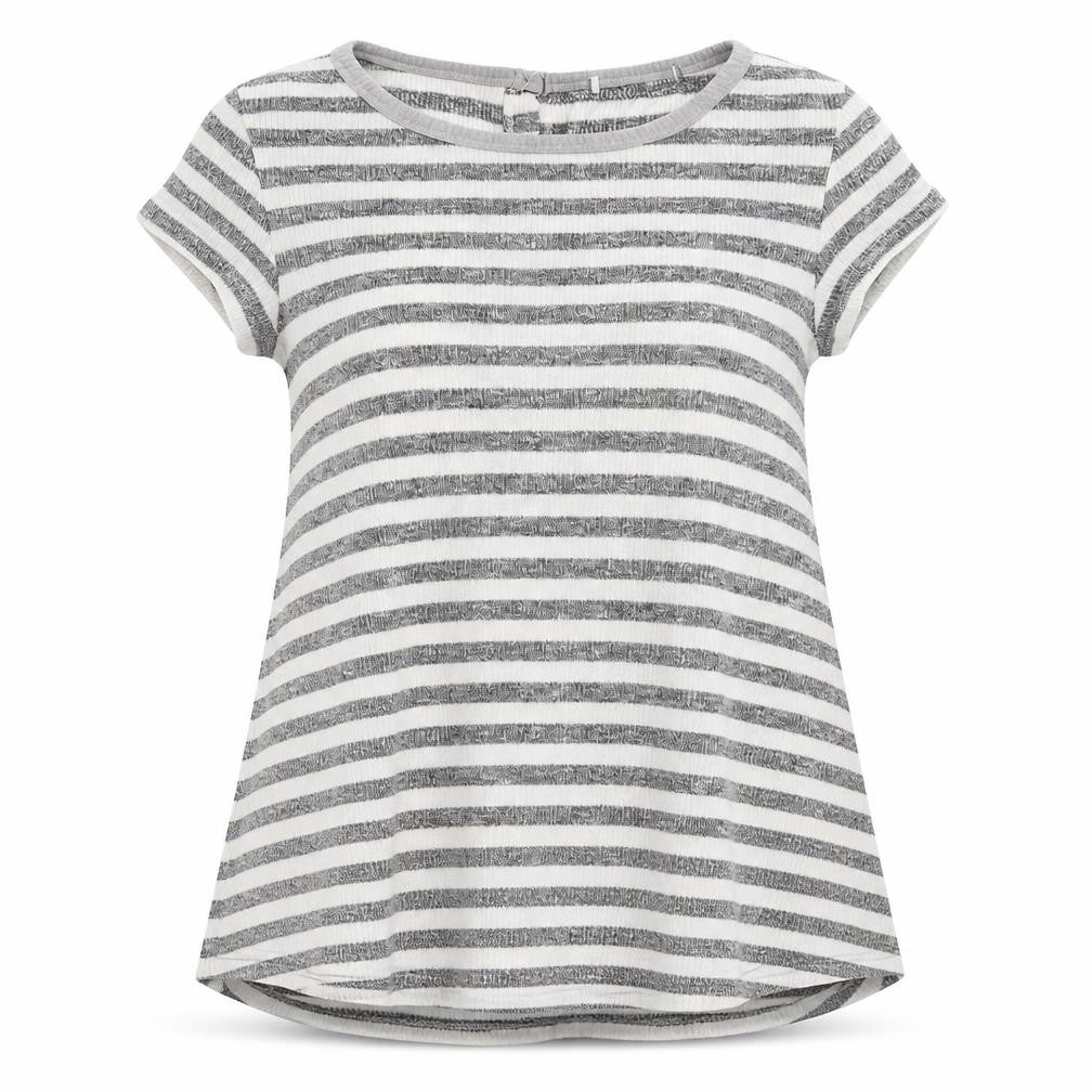 Front view of Preworn women’s grey striped knit jumper, size M