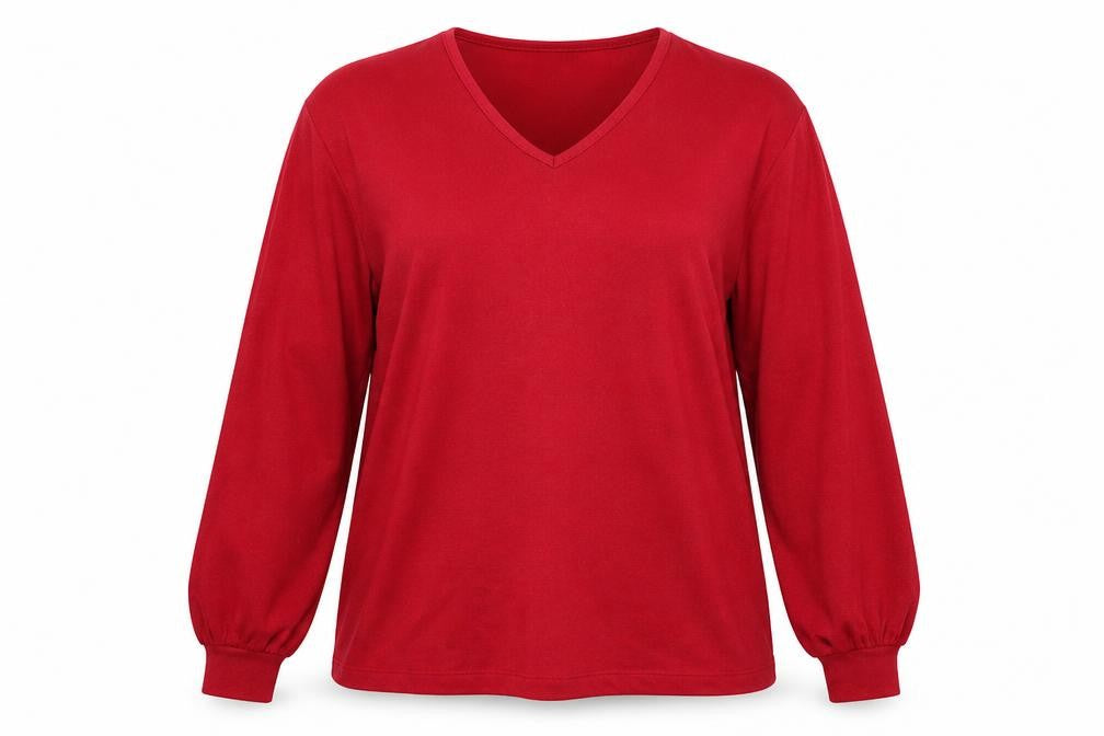 Front view of Marks & Spencer women’s red knit jumper, size UK 10