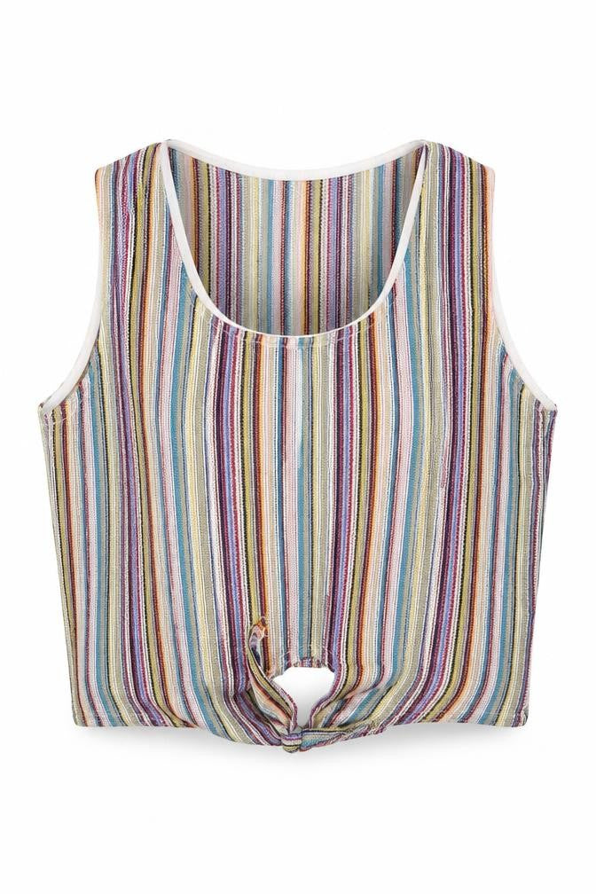 Front view of Missguided women’s pink striped basic t-shirt, size UK 8
