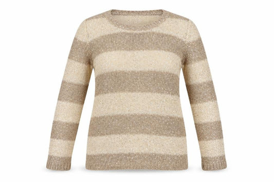 Front view of F&F women’s beige striped jumper, size UK 14